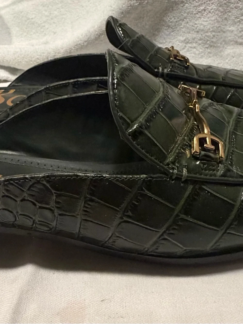 Sam Edelman "Linnie" Green Croc-Embossed Slide Mules with Gold Bit • worn twice! - Picture 6 of 7